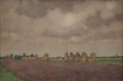 Johannes Ates<br />Landschap met hooimijten