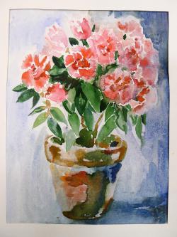 Alida Elizabeth de Wit<br />Roze bloemen in bruine pot