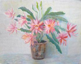 Alida Elizabeth de Wit<br />Roze bloemen in bruine pot