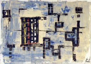 Jan Bosboom<br />Abstracte compositie in zwart en blauw