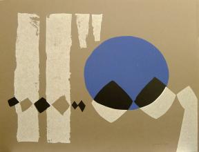 Jo van Dijk<br />Abstracte compositie in blauw, grijs en zwart