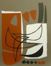 Jo van Dijk<br />Abstracte compositie in bruin, wit en zwart